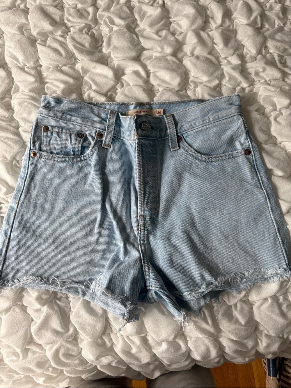 Levi's Light Blue High-Rise Frayed Hem Denim Shorts